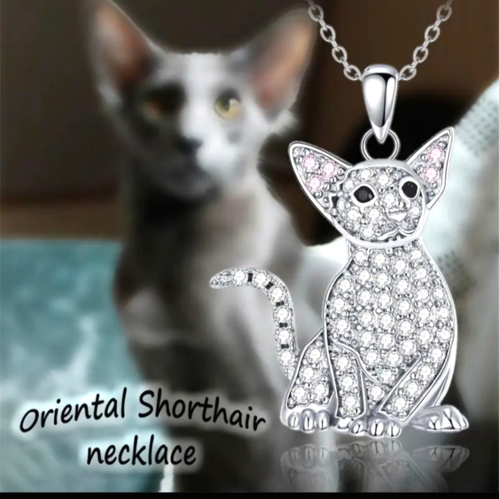 NEW! Rhinestone Oriental Shorthair Cat Keychain/Bag 👜🎒 Charm & Pendant ~🐾 🐈